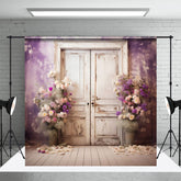 Aperturee - Abstract Purple Wall Wooden Door Floral Backdrop